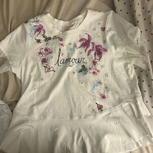 Cinq à Sept L'Amour White Blouse with Purple and Pink Floral Accents